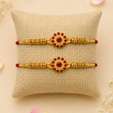 Handmade Designer Rakhi Set for Brother & Bhabhi (2 Pcs) – Adjustable Cotton Thread Bracelets with Greeting Card & Roli Chawal, Raksha Bandhan Gift for Good Luck & Protection