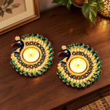 Peacock Tealight Candle Holder - Decorative Diya for Home, Diwali Pooja, Christmas Table Decor, Wedding Favors & Housewarming Gifts