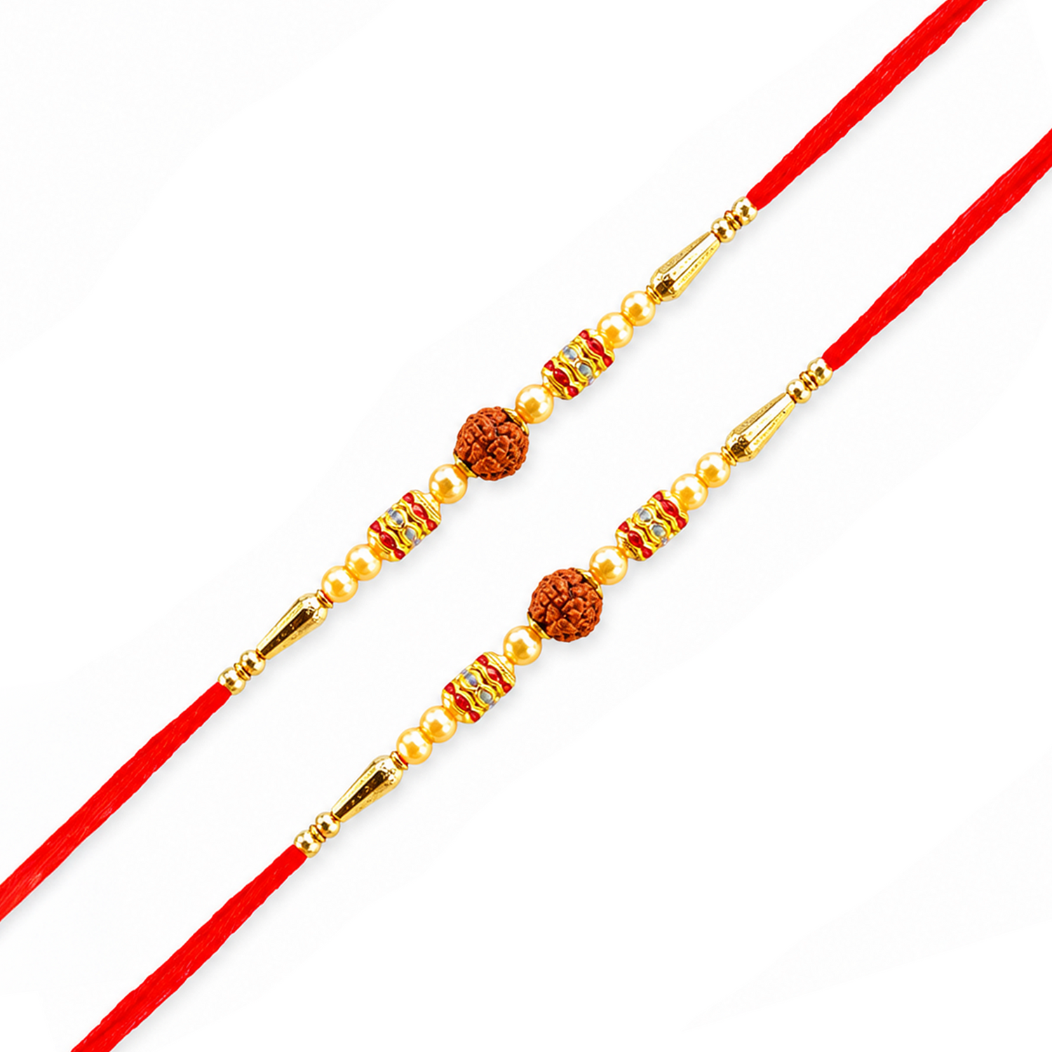 Raksha Bandhan Gift Hamper for Brother and Bhabhi - Traditional Handmade Rudraksha Bead Rakhi Bracelet with Greeting Card & Roli Chawal