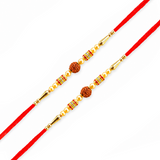 Raksha Bandhan Gift Hamper for Brother and Bhabhi - Traditional Handmade Rudraksha Bead Rakhi Bracelet with Greeting Card & Roli Chawal