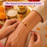 Raksha Bandhan Gift Hamper for Brother and Bhabhi - Traditional Handmade Rudraksha Bead Rakhi Bracelet with Greeting Card & Roli Chawal