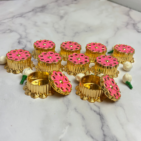 Pink Haldi Kumkum Holder Traditional Roli Chawal/Rice Holder for Pooja - Hindu Wedding Housewarming Return Gifts Indian Temple Decor Diwali Favors Religious Puja Accessories