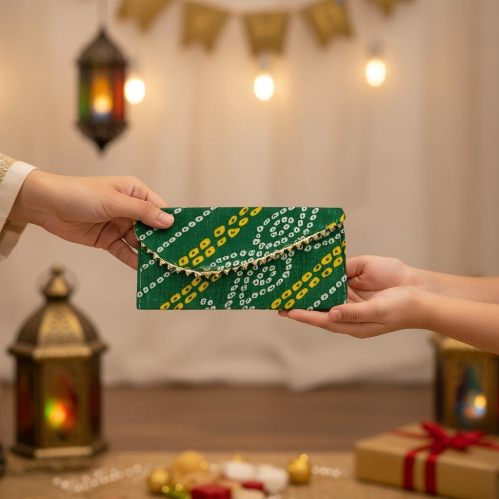 Pack of 5 Money Envelopes for Cash Decorative Bandhani Fabric Shagun Lifafa Gift Card Holder Lucky Cash Currency Holder Magnetic Tip Envelopes Wedding Diwali Gift