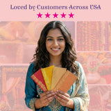 Orange lucky cash shagun envelope with gold foil exchanged by hands