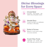 Vibrant 2.25-inch white orange acrylic Ganesh statue with golden accents
