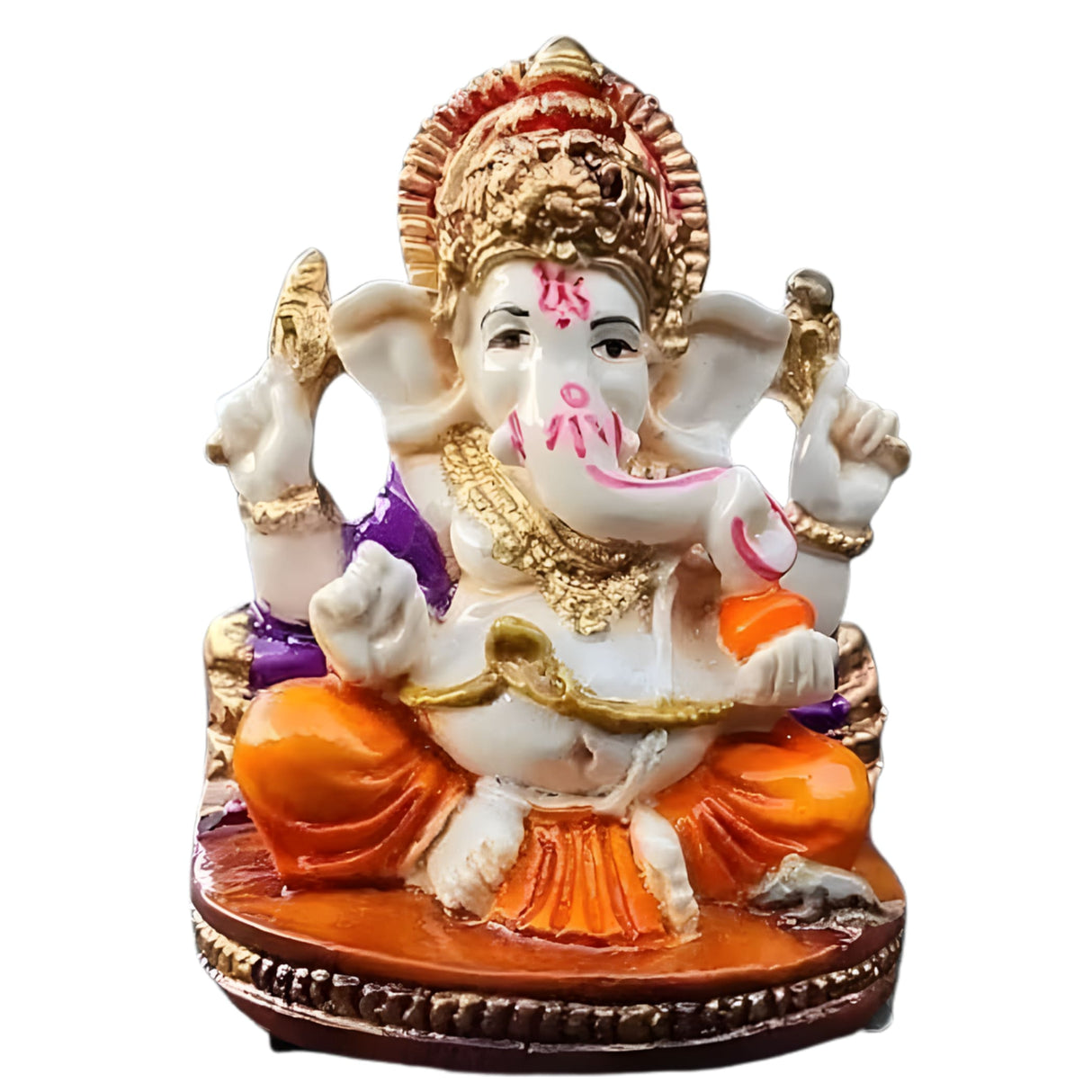 2.25 inch white gold acrylic Ganesh statue with orange purple robes jewelry