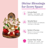 Vibrant 2.25 inch acrylic Ganesh statue with white body, red dhoti, gold accents