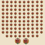 Red and gold embroidered butterfly decorative buttons with green gemstone accents for acrylic lakshmi charan paduka design