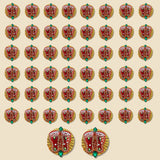 Acrylic lakshmi charan paduka red and gold embroidered foot-shaped decorative patches with green gemstones for diwali decor