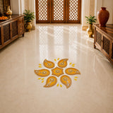 Golden acrylic rangoli set with intricate paisley and floral patterns for Indian traditional Diwali and wedding decor