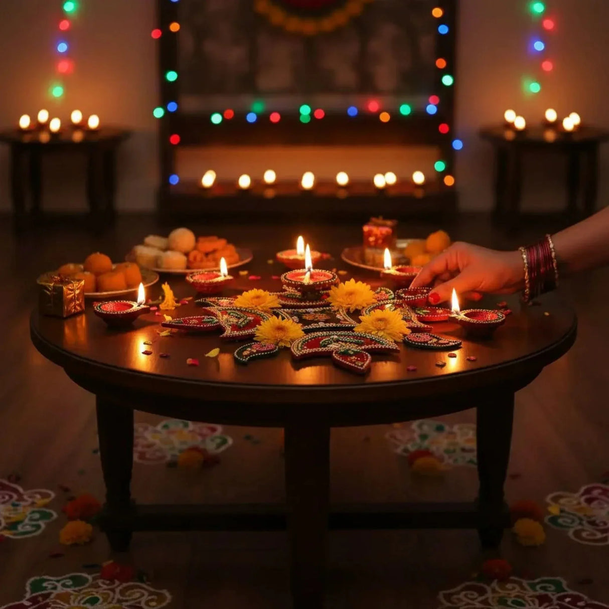 Acrylic Rangoli Set Indian Traditional Handmade Reusable Rangoli Diwali Navratri Home Temple Decor Floor Table Decoration - Deepawali Wedding Housewarming Gift Pack of 1 (12 Inches) - LoveNspire