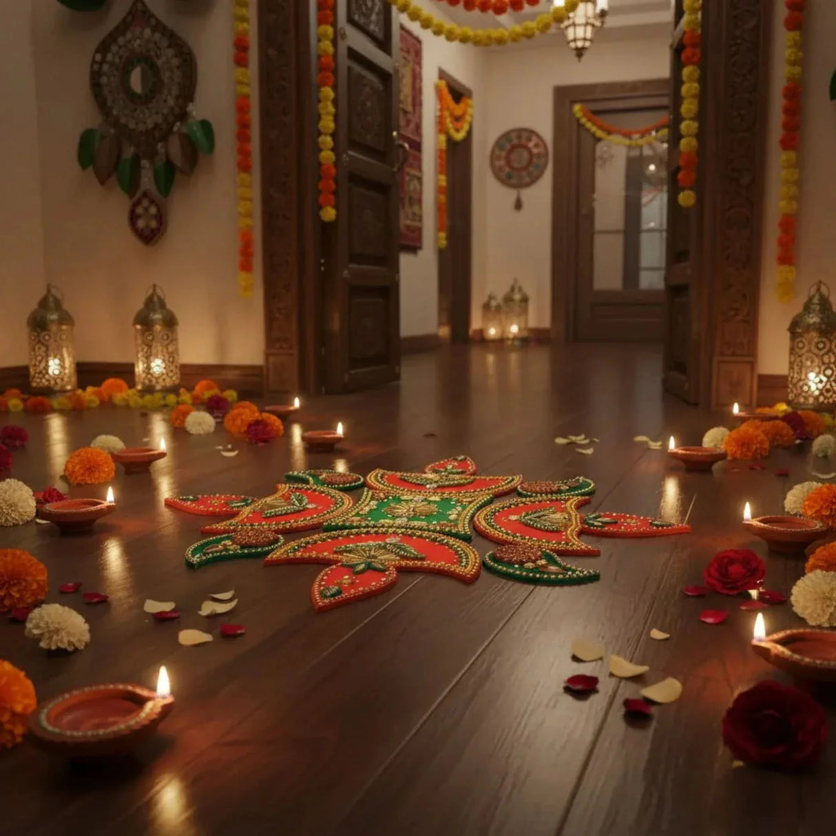 Acrylic Rangoli Set Indian Traditional Handmade Reusable Rangoli Diwali Navratri Home Temple Decor Floor Table Decoration - Deepawali Wedding Housewarming Gift Pack of 1 (12 Inches) - LoveNspire