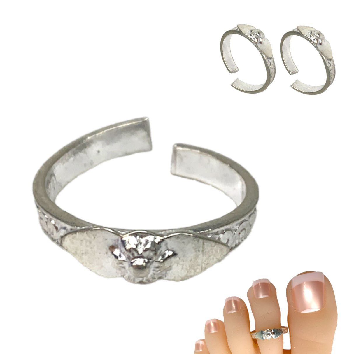 Adjustable real silver toe rings pair indian bichiya feet