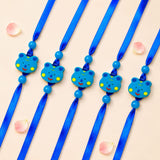 Blue bear-shaped handmade rakhi bookmarks with satin ribbons and beads for raksha bandhan protection and good luck charm