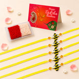 Cute Cartoon Eraser Rakhi for Kids (5 Pcs) – Adjustable Satin Ribbon Bracelet with Fun Eraser Charms, Raksha Bandhan Gift for Brother, Symbol of Good Luck & Protection