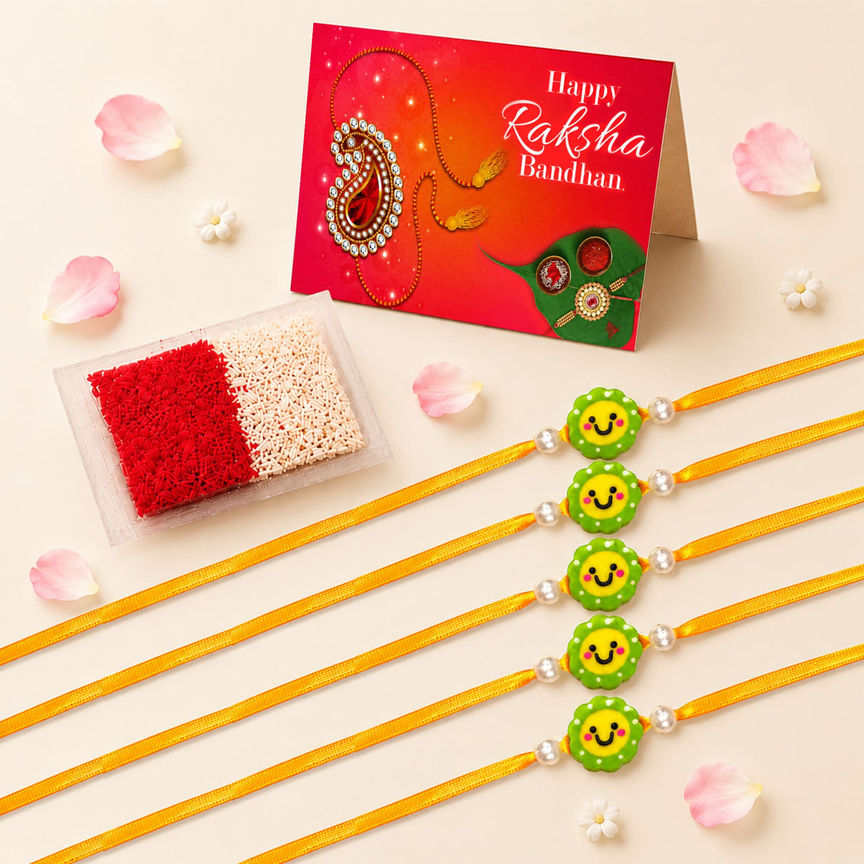 Cute Cartoon Eraser Rakhi for Kids (5 Pcs) – Adjustable Satin Ribbon Bracelet with Fun Eraser Charms, Raksha Bandhan Gift for Brother, Symbol of Good Luck & Protection