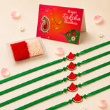 Cute Cartoon Eraser Rakhi for Kids (5 Pcs) – Adjustable Satin Ribbon Bracelet with Fun Eraser Charms, Raksha Bandhan Gift for Brother, Symbol of Good Luck & Protection