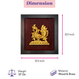 Annam wall hanging featuring a golden brass peacock sculpture on dark wood panel in black frame for home decor
