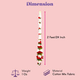 A 2-foot floral garland of white and red cotton mix fabric flowers with green leaves for Indian Diwali and wedding decor