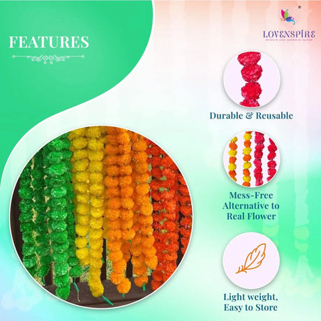 5 Strings Artificial Marigold Flowers Garland for Home Party Door Hanging Diwali Navratri Decorations Day of the Dead Dia De Los Muertos Ofrenda Halloween Mexican Fiesta Party Decor - LoveNspire