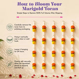A vibrant orange and yellow artificial marigold and tuberose flower garland with green leaves for indoor and outdoor decor