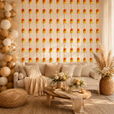 Beige sofa with textured cushions and a woven throw blanket in a setting featuring 5 strings artificial marigold and tuberose flower garland for diwali and party decoration