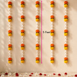 Set of 5 artificial marigold and tuberose flower garlands 5 ft with orange and yellow blooms on white plastic connectors for decor