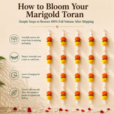 Set of 5 artificial marigold and tuberose flower garlands in vibrant orange yellow with green leaf accents for decor