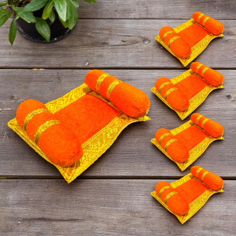 4x Mini Laddu Gopal Velvet Asan Takiya Pillow Set for Lord Ganesha, Krishna, Kanha Ji, Bal Gopal God Goddess Idol Soft Mattress Cushion/gadda Bed Cum Aasan Set (3x2.25 Inch) - LoveNspire