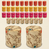 Beige floral-patterned cylindrical bangle jewelry storage boxes with metallic clasps ideal for wedding favors and travel