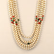 Handmade Barati Swagat Mala: Multi-strand pearl necklace with red, green, gold accents