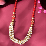 Red and white beaded pearl necklace with gold accents for weddings