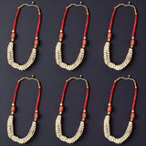 Red and gold beaded pearl necklace for wedding welcome favors