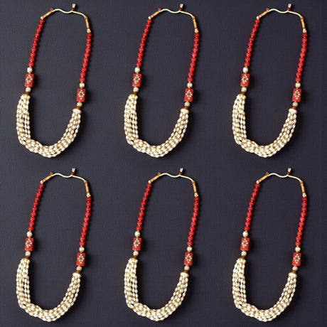 Red and gold beaded pearl necklace for wedding welcome favors