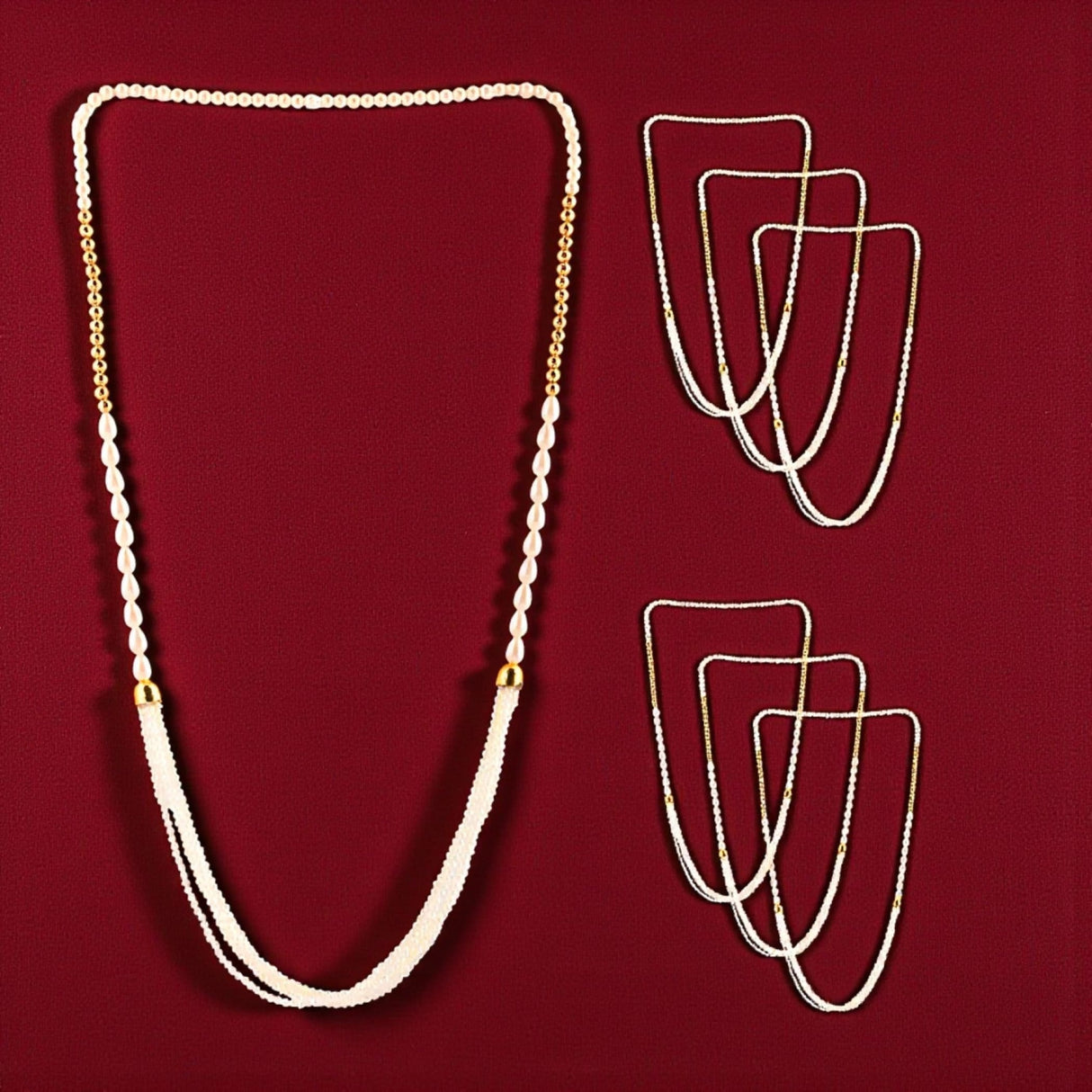 Handmade Barati Swagat Mala pearl necklace set with gold accents