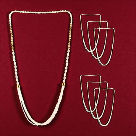 Handmade Barati Swagat Mala pearl necklace set with gold accents