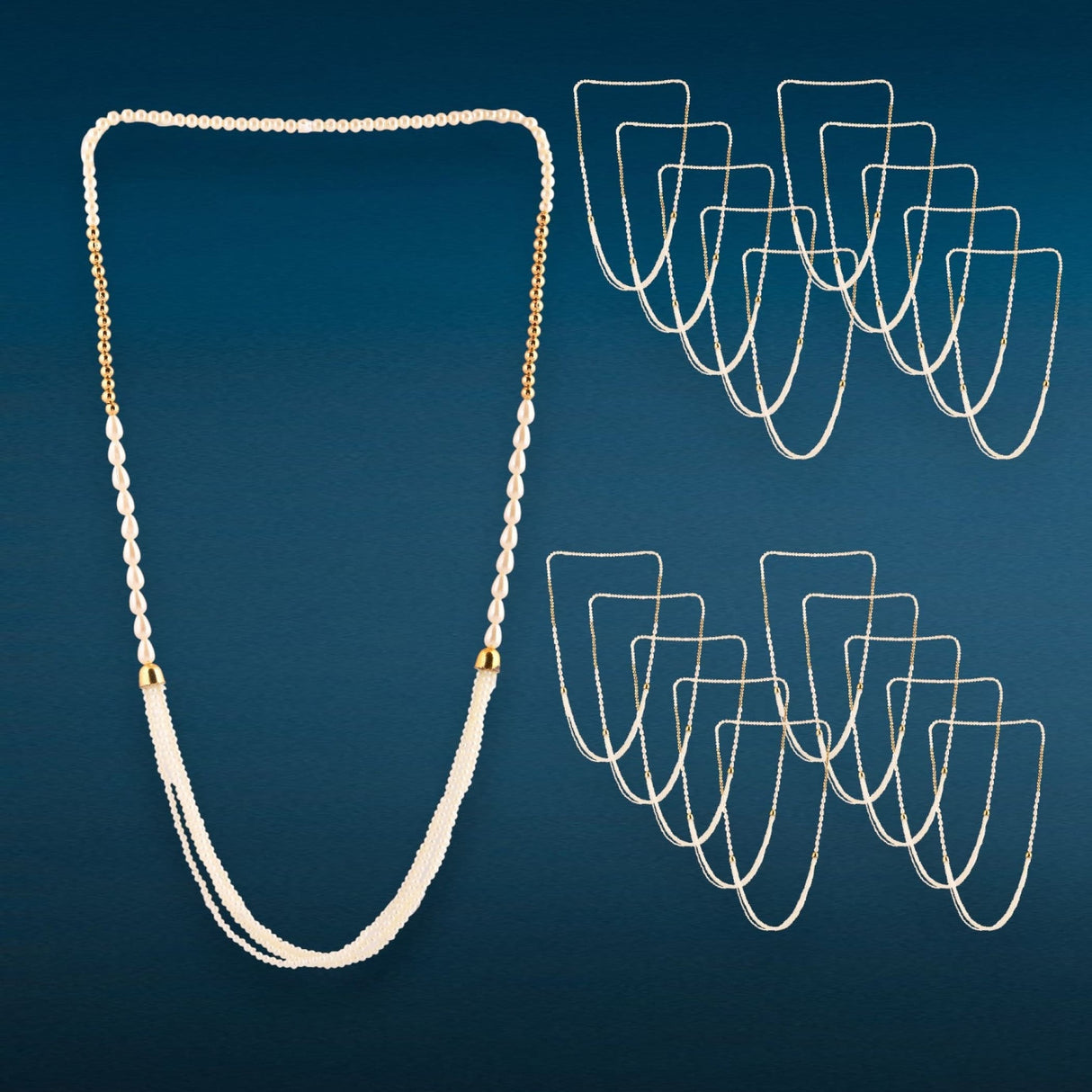 Handmade Barati Swagat Mala Set of 6 pearl necklace with gold accents