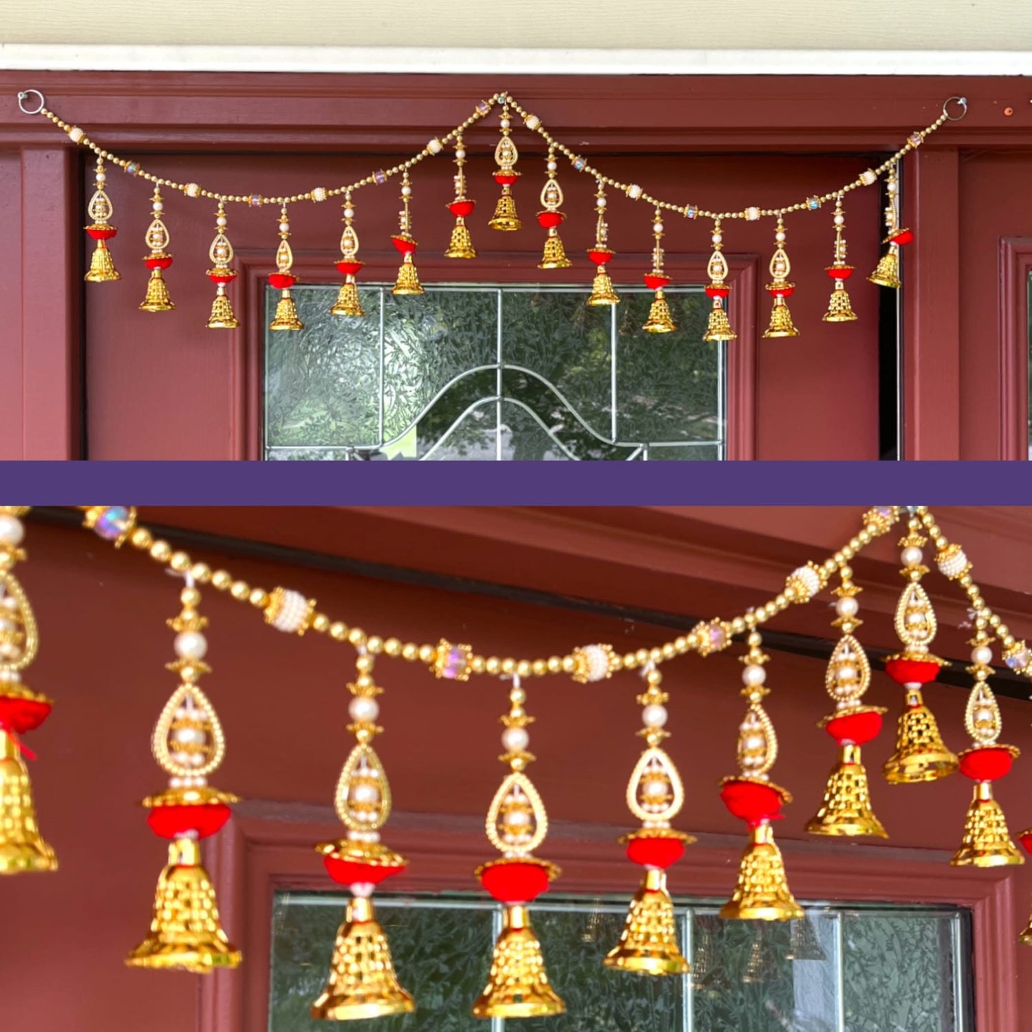 Door Toran Hanging Beads Pompom Bandarwal for Home Pooja Decor Indian Vintage Traditional Main Door Wall Hanging Diwali Decoration Wedding Favor Housewarming Return Gift (size 36x5 Inches) - LoveNspire