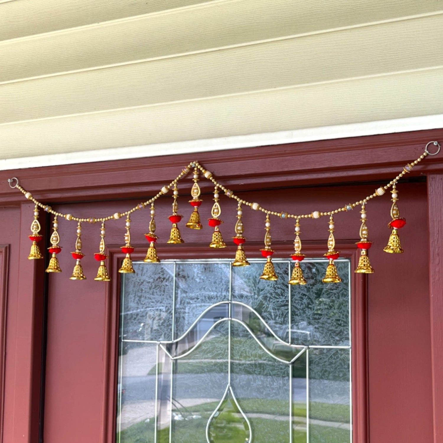 Door Toran Hanging Beads Pompom Bandarwal for Home Pooja Decor Indian Vintage Traditional Main Door Wall Hanging Diwali Decoration Wedding Favor Housewarming Return Gift (size 36x5 Inches) - LoveNspire