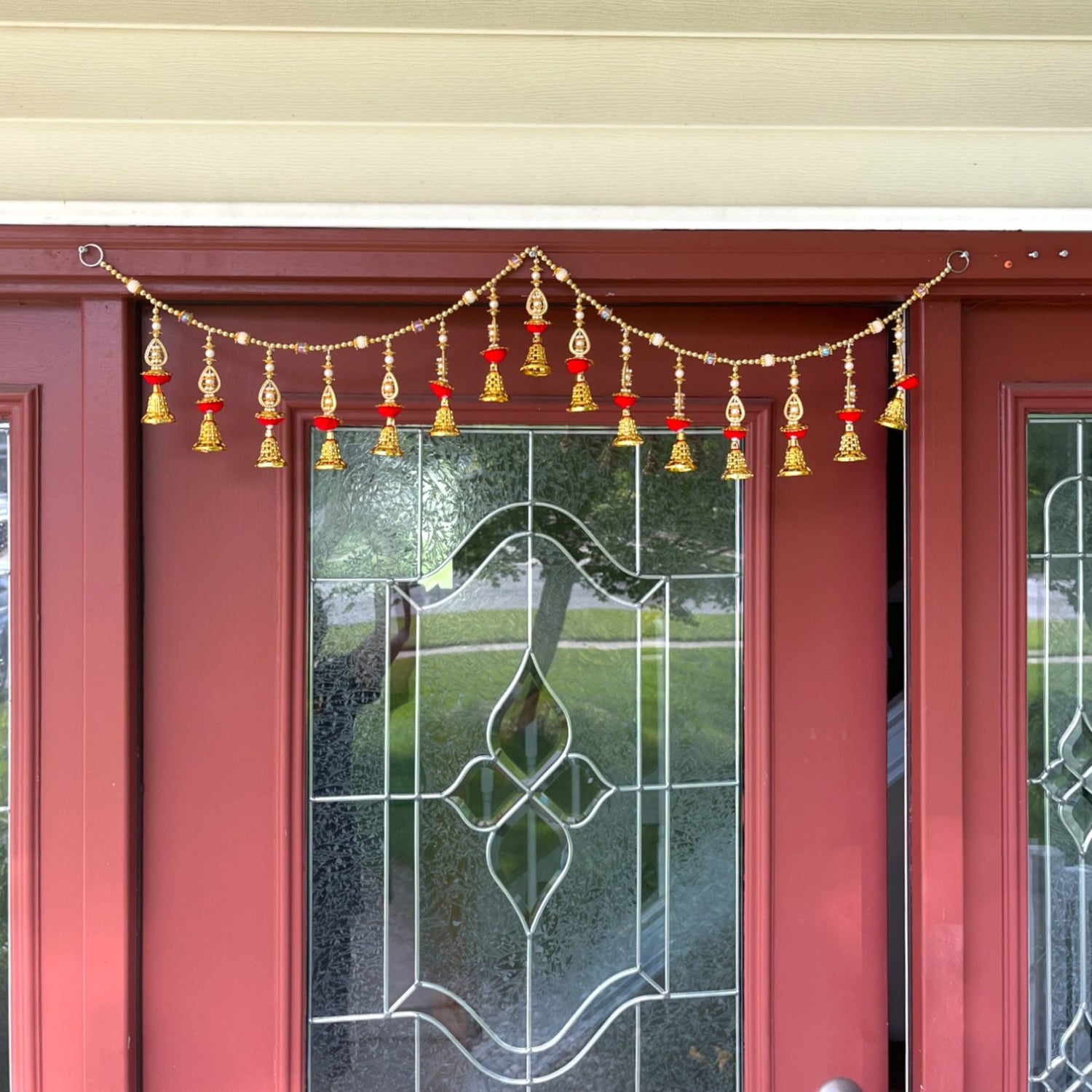 Door Toran Hanging Beads Pompom Bandarwal for Home Pooja Decor Indian Vintage Traditional Main Door Wall Hanging Diwali Decoration Wedding Favor Housewarming Return Gift (size 36x5 Inches) - LoveNspire