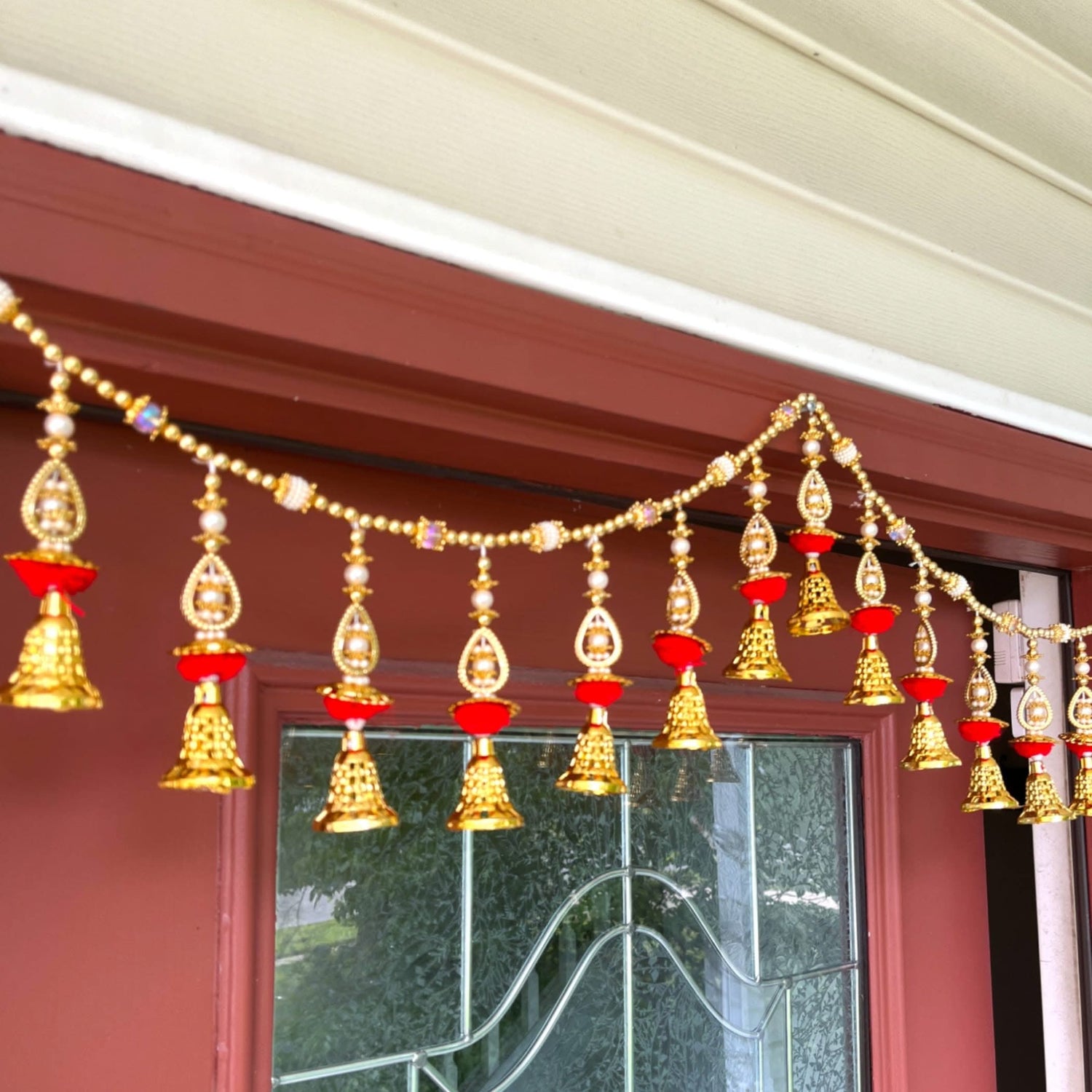 Door Toran Hanging Beads Pompom Bandarwal for Home Pooja Decor Indian Vintage Traditional Main Door Wall Hanging Diwali Decoration Wedding Favor Housewarming Return Gift (size 36x5 Inches) - LoveNspire