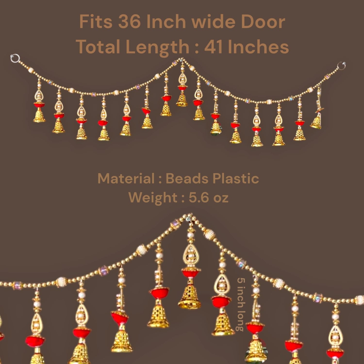 Door Toran Hanging Beads Pompom Bandarwal for Home Pooja Decor Indian Vintage Traditional Main Door Wall Hanging Diwali Decoration Wedding Favor Housewarming Return Gift (size 36x5 Inches) - LoveNspire