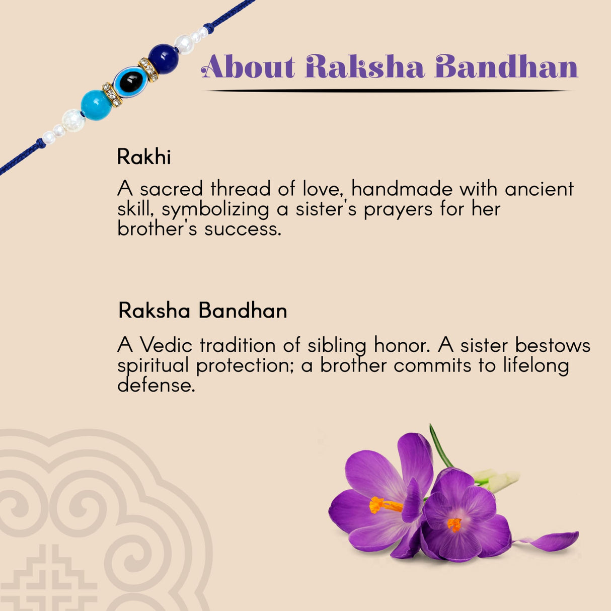 A blue and white beaded designer rakhi with a black eye motif handmade for brother and bhabhi gift