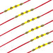 Red thread rakhi with yellow beads and gold-colored metallic charms for brother and bhabhi traditional protection gift