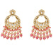 Oversized Indian kundan gold tone chandelier earrings with clear stones pink beads and faux pearls for ethnic wear