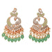 Delicate rose gold peacock chandelier earrings with mint green peach beads pearls clear stones for Diwali and weddings