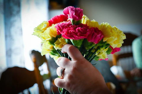 Carnations flowers in hand