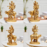 Brass lord krishna statue with kamdhenu cow hindu god