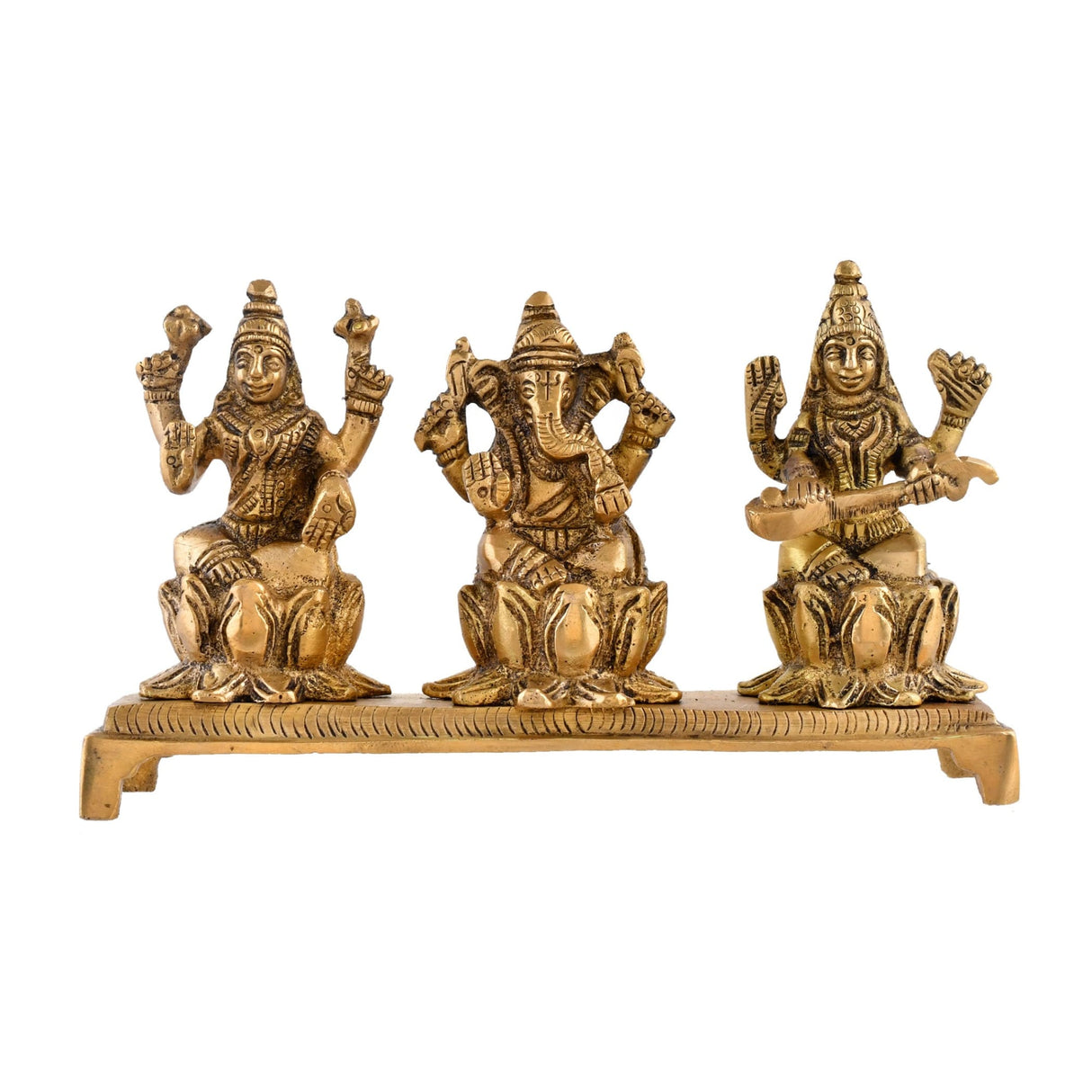 Laxmi ganesh saraswati statue brass religious figurine