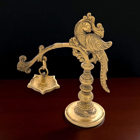 Brass Annam Oil Lamp Diya Peacock Samai Deepak Lamp Kerala Traditional Kutthu Vilakku Panchmahal Deepam for Home Temple Mandir Office Diwali Decoration - Deepawali Housewarming Return Gift - LoveNspire